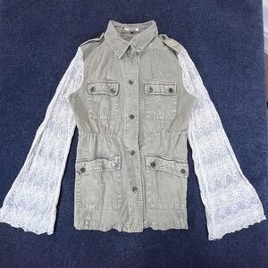 Gimmicks Jacket Womens XS Green Utility Boho Lace Bell Sleeve Button Up Military